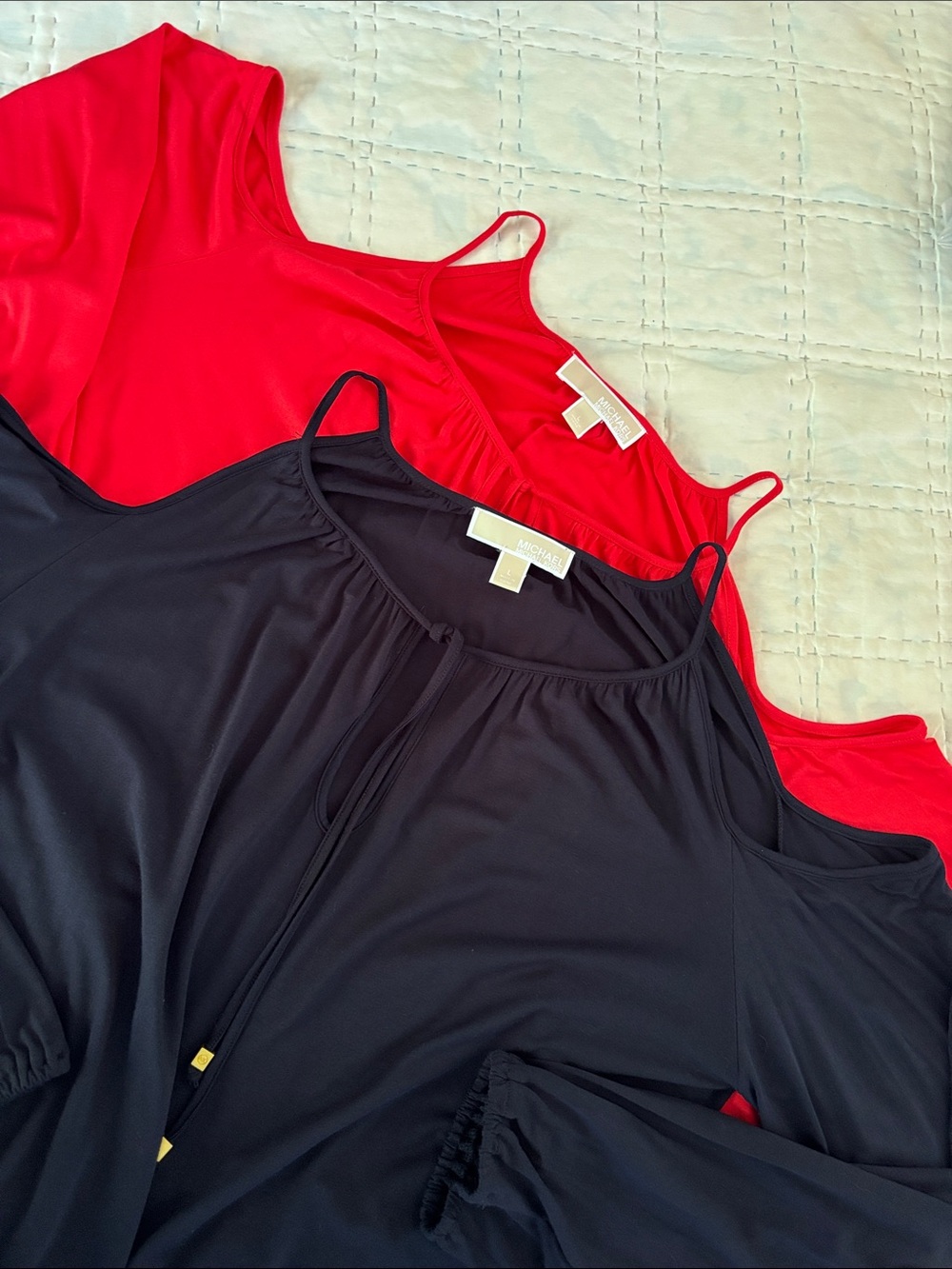Two Michael Kors cold shoulder tops * red & black * sz L * - Picture 3 of 9